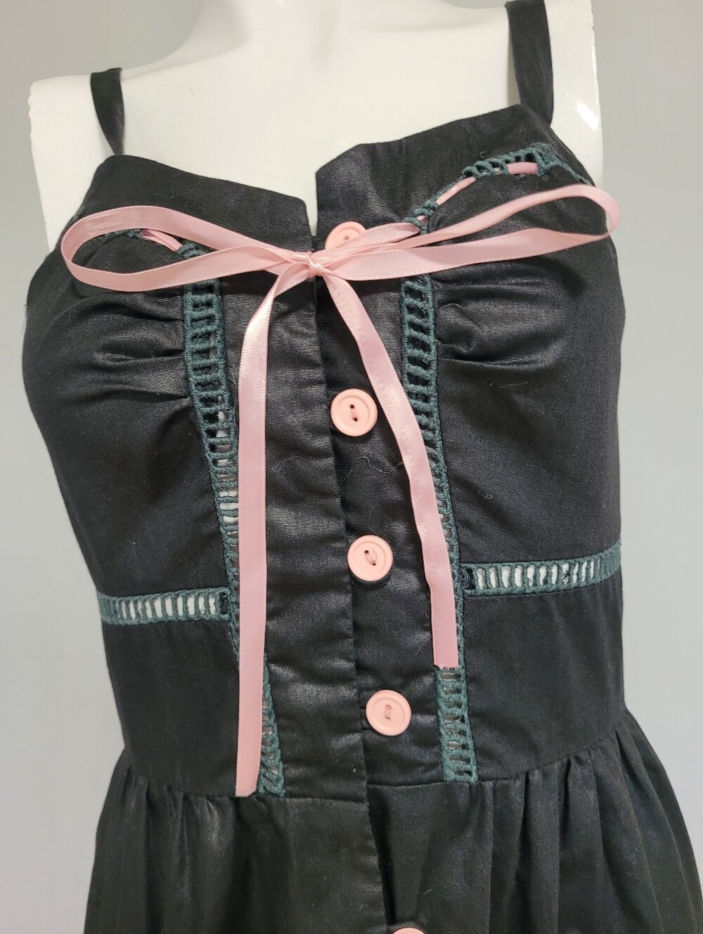 Vintage Black & Pink Trim Midi Ruffle Dress, VGUC, Approximate Size 2 - Picture 3 of 7